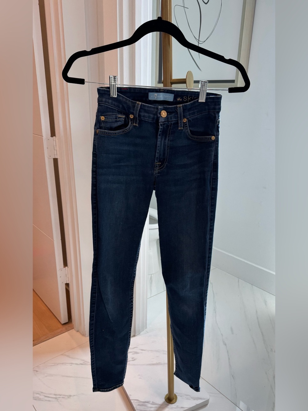 7 For All Mankind Women’s Skinny Jeans - Dark Blue Wash, 24